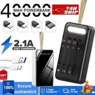 powerbank fast charging 40000mah built in 3 cables with flashlight led display power bank original l