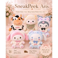 (Free Sulam Nama )45cm 65cm Stuffed Toys Cow Plush toys Sheep Plushie Gift for kids Hadiah Patung Le