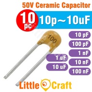 10pcs Ceramic Capacitor 50V 10pF 100pF 1nF 10nF 100nF 1uF 10uF