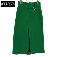 Balenciaga 542872 2018 綠色羊毛人字紋前開衩長裙，36 碼 [二手]