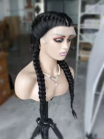 Black Braids Lace Braids Wig Pre Plucked Synthetic Hair Braided Lace Topline Wig 360 Lace Braided Wi