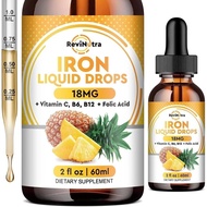 Liquid Iron Supplement for Women, Men & Kids, Liquid Iron Drops with Folate, Vitamin C, B6, B12 for 
