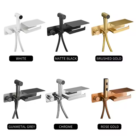 Solid Brass Portable Sprayer Toilet Bidet Set With Paper Holder Rack Hot and Cold Embedded Hygienic 