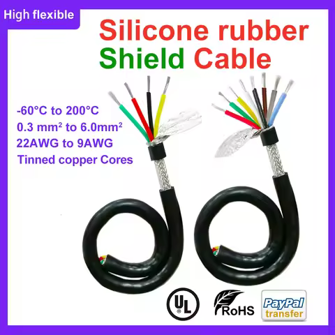 Silicone Rubber Shield Cable 2/3/4/5/6/7/8 Cores Chemical Resistant Extreme Temp Medical Steam Steri