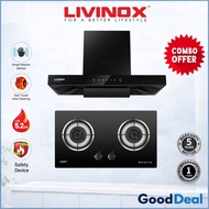 Livinox COMBO LCH-ROCK-X-90BL T Kitchen Hood + LGH-128 2B-BL Built In Tempered Glass Hob