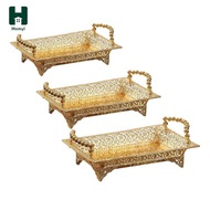 Homyl Golden Fruit Tray Retro Storage Metal Tray with Handles Serving Dishes Desert Tray Hotel KTV S