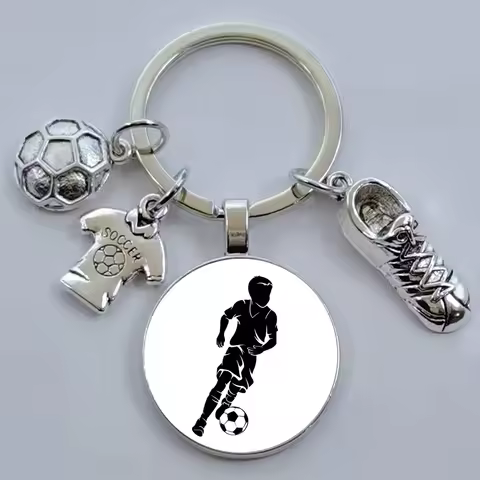large-scale football game keychain boy girl silhouette art football player cabochon glass keychain j