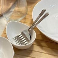 Short Handle Pasta Serving Fork, Extra Wide 6-Tine Stainless Steel Dinnerware, Choice of Glossy or M