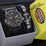 Jam tangan pria Fossil Tanggal aktif Strap kulit Free Gelang Baterai cadangan dan Box