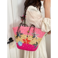 bag tote beach bag Beg pantai Haixing bersulam tangan, beg anyaman, bakul sayur, beg anyaman rotan r