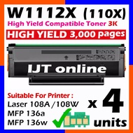 4x Compatible Black Toner W1112A 110A W1112X HIGH YIELD W1112XL W1112XXL HP Laserjet 108A 108w MFP13