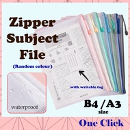 OneClick 【A3/B4 Subject Writing PVC Zip File】Transparent Waterproof Folder Zip School Office Buku Zi