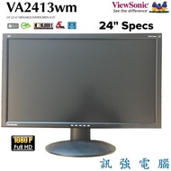 優派 ViewSonic VA2413WM 24吋液晶螢幕顯示器、D-Sub輸入、內建高音質喇叭、二手測試良品、附線組