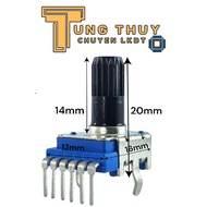 Combo of 5 Potentiometers 6 Green Square Pins - Curved Legs Round Handles 20mm Long 10K 50K