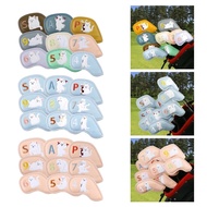9Pcs Sarung Kepala Besi Golf Corak Kucing Pelindung Kepala Golf Penutup Kepala Sarung Kelab Golf Sar