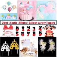 [Petite Houz] Cloud Princess Gold Castle Ribbon Mickey Number Cute Hot Balloon Flower Cake Topper De