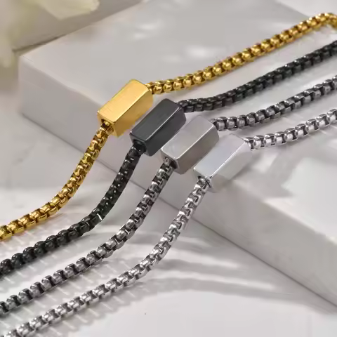 Vnox Waterproof Stainless Steel Tube Charm Bracelets for Men Dad,Adjustable 3mm Box Link Chain Brace