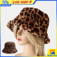 Hat Woman Winter Show Face Leopard Print Fisherman Hat Woman Versatile Warm Pot Hat Plush Bucket Hat