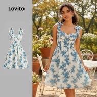 Lovito Boho Dress Lace Up Bow Spring/summer Blue Dress for Women L150AD797\2