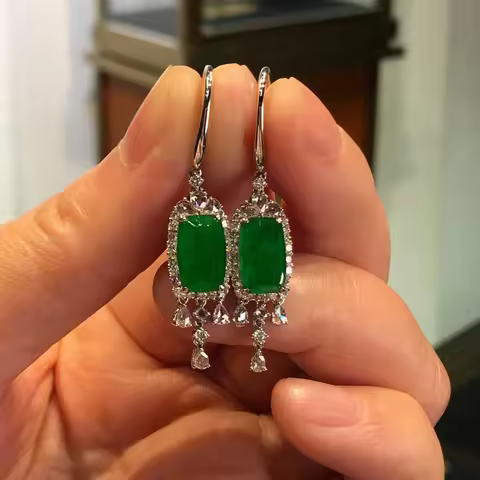 Natural Hotan Jade Exquisite Square green tassels earrings for women Ethnic Style Vintage party eari