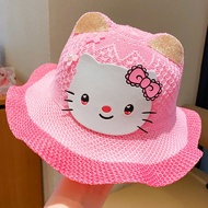 HYS Girls beach hats Girls outdoor travel hats Childrens cartoon woven fisherman hats Girls sun hats