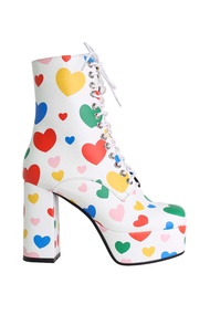 Villains SF Y-I-LOVE-U-HEARTS Platform Combat Boots รองเท้าบูทแพลตฟอร์มผู้หญิง ส้นสูง 4.3"