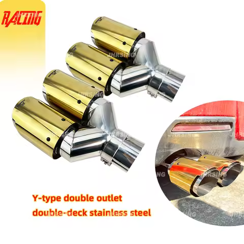 1Piece Exhaust Tip Double Outlet Muffler Tip Tail Universal Upgrade Gold Stainless Steel Pipes Throa