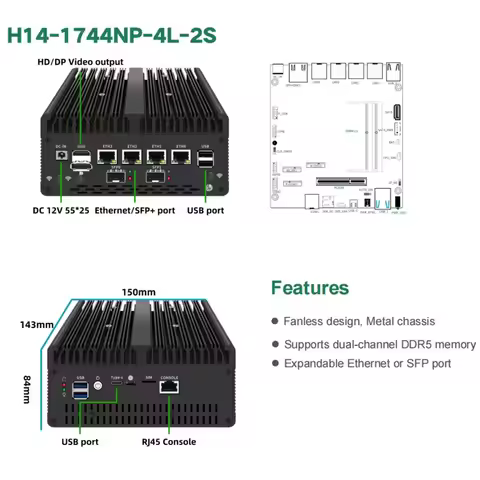 SZBOX Fanless Soft Rouer MINI PC Pentium 850 / i5-13420H / i7-13620H 4*i 226v 2.5G LAN 2*SFP+ 2*DDR5