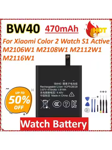New BW40 470mAh for Xiaomi Color 2 Watch S1 Active M2106W1 M2108W1 M2112W1 M2116W1 High-Capacity Sma