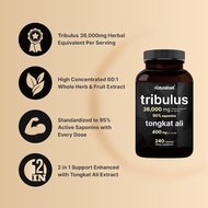 NatureBell Tribulus , 36,000m, 95% saponins, 400mg Tongkat Ali Per Serving, 240 Capsules, Supports Stamina &amp; Immunity