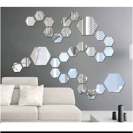 *RAHMATPSHOP* Mirror Sticker 1Pc Hexagonal Shatterproof Glass Wall Mounted Mirror Sticker