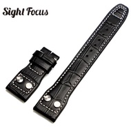 22mm Studded Genuine Leather Watch Strap for IWC PILOT Mark 17 WATCHES Folding Buckle Croc Grain wit