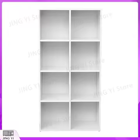 Wooden Bookshelf 4 Tier Display Shelf with 8 Cube Storage Units for Office Home Study Room Lab Equip