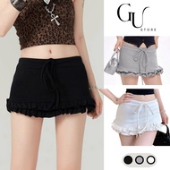 Women's short, body-hugging skirt with low waist, drawstring bow tie and ruffles, sexy style GU Stor
