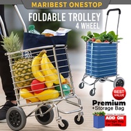 4 Wheel Foldable Trolley Aluminium Lightweight Shopping Cart with Bag