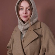 羊毛針織套頭圍巾 羊駝毛連帽頭盔帽 男女通用頭套 連帽圍巾