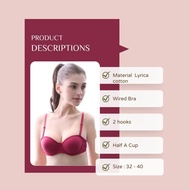 Ladies Premium Cotton Bra 5526 Half A Cup Wired Bra Size 32-40 Small Chest Thin Baju Dalam Wanita Be