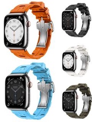 ✅Hermes 愛馬仕 Apple Watch S9蘋果41\45MM銀盤\黑盤 Kilim Single Tour 矽膠蝴蝶扣錶帶手錶applewatch 智能手錶