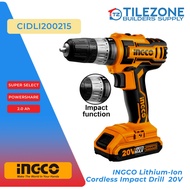 INGCO Lithium-Ion Cordless Impact Drill with P20S POWERSHARE 20V - CIDLI200215 - Sold per unit