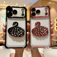 For iphone17ProMax shell 3B169 Space shell+Swan mirror bracket iphone16ProMax  iphone15ProMax