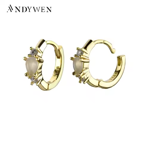 ANDYWEN 925 Sterling Silver Gold Hoops Earring Poire Ppal Gold Vermeil Huggies Turquoises Luxurious 