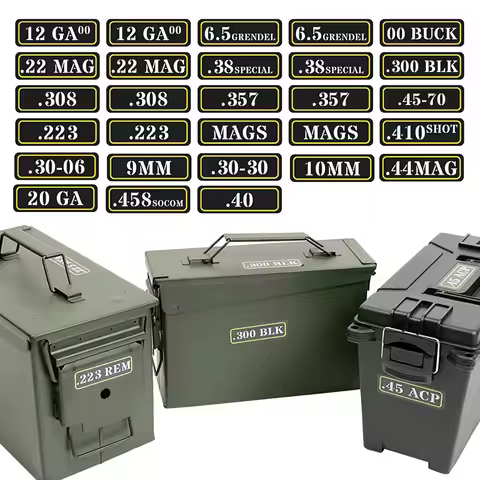 Ammo can Sticker .22 .223 .308 .300 .380 5.56 7.62 9MM 12GA .357 6.5 CM 20GA Vinyl Skin Sticker for 