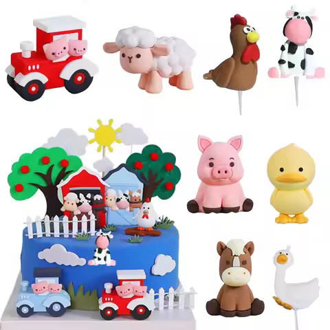 1pcs Farm Animal Party Cake Decoration Animal Cake Topper Kid Baby Shower Birthday Party Cake Decor 
