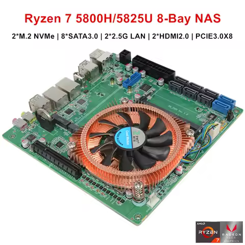 Topton AMD Ryzen 7 5800H 5825U 8-Bay NAS Firewall Motherboard 2*NVMe 8*SATA 2*2.5G LAN 2*DDR4 1*8XPC