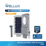 [BYD BATTERY]WELLUX โคมไฟถนนโซล่า 100W LED STREET LIGHT SOLAR รุ่น NEPTUNE SERIES สว่างยันเช้า