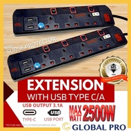 [SIRIM] EXTENSION USB TYPE C Port 3.1A Trailing Extension Socket Extension cok sambung SIRIM DIY Ext