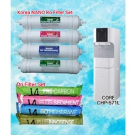 Coway 14 Ori Filter & 14 OEM Korea NANO RO Filter for Core CHP-671L Replacement Water Filter (4 Filt