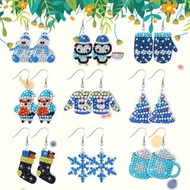 9PCS Diamond Painting DIY Earring Making Kit Snowmen Holiday Diamond Art Earrings Snowflake DIY Craf