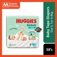Huggies Air Soft Baby Tape Diapers Size S 58's (For 4-8kg)