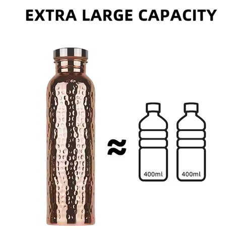 800ML Electroplated Copper Water Bottle​ ​One-Click Open Lid​ Anti-Slip​ ​Hammer Pattern Bottle​ Spo